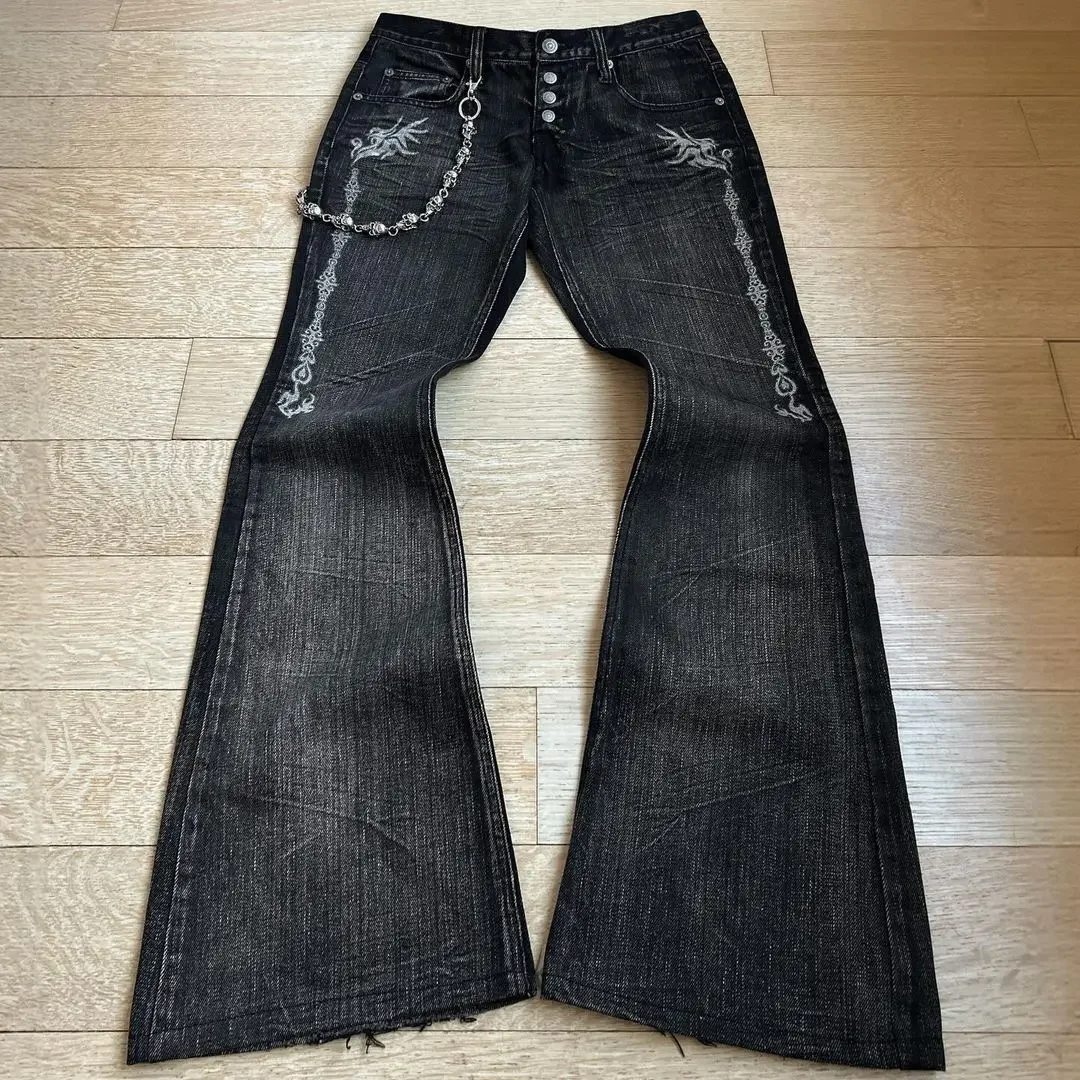 Jins kaki lurus Distressed Retro Amerika 2024 Jeans Jeans longgar pinggang tinggi bordir Y2K longgar pas celana kargo wanita