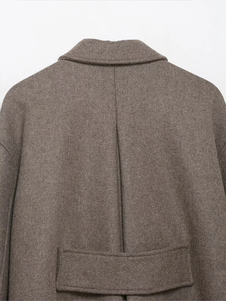 HH Women Elegant Turn-down Collar Single-Breasted Pockets Solid Coat Female Autumn Casual Woolen Long Sleeve Short Jacket Mujer