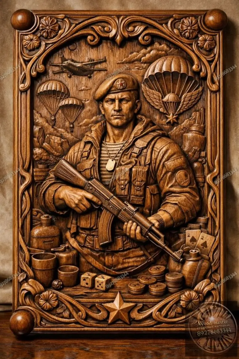 CIFBUY Vintage Soldat Fallschirmjäger Metallschild, Retro Holzschnitzerei-Stil Wandplakette für Männerhöhle Garage Heim Wanddekoration Geschenk