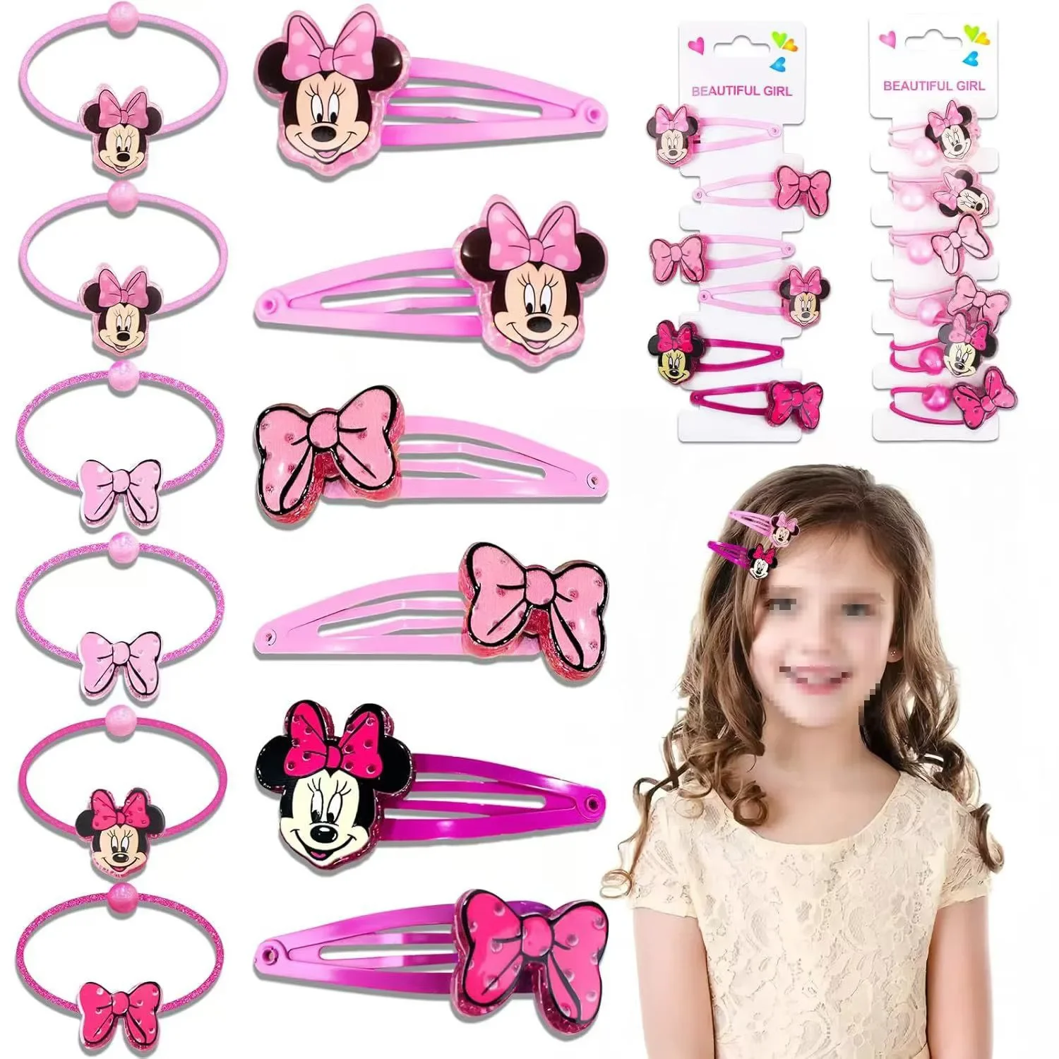 

Disney Children's Hair Clip Cartoon Minnie Mouse Bow Tie Rubber Band Cute Girl Hair Accessories Little Girl's Birthday Gift