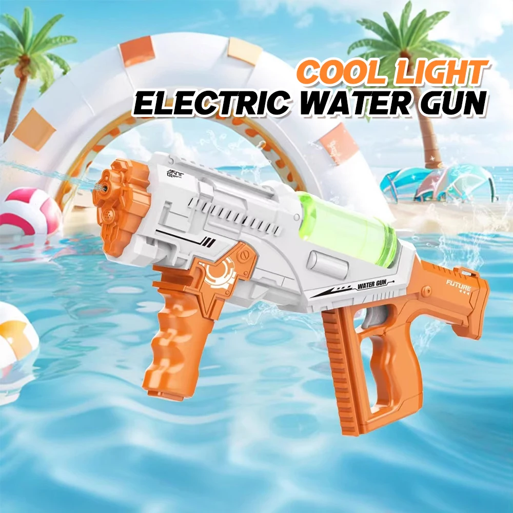 Pistola de agua eléctrica para niños, juegos al aire libre, pistola de agua automática, pistolas de diversión de gran capacidad con luz, juguete de piscina para niños