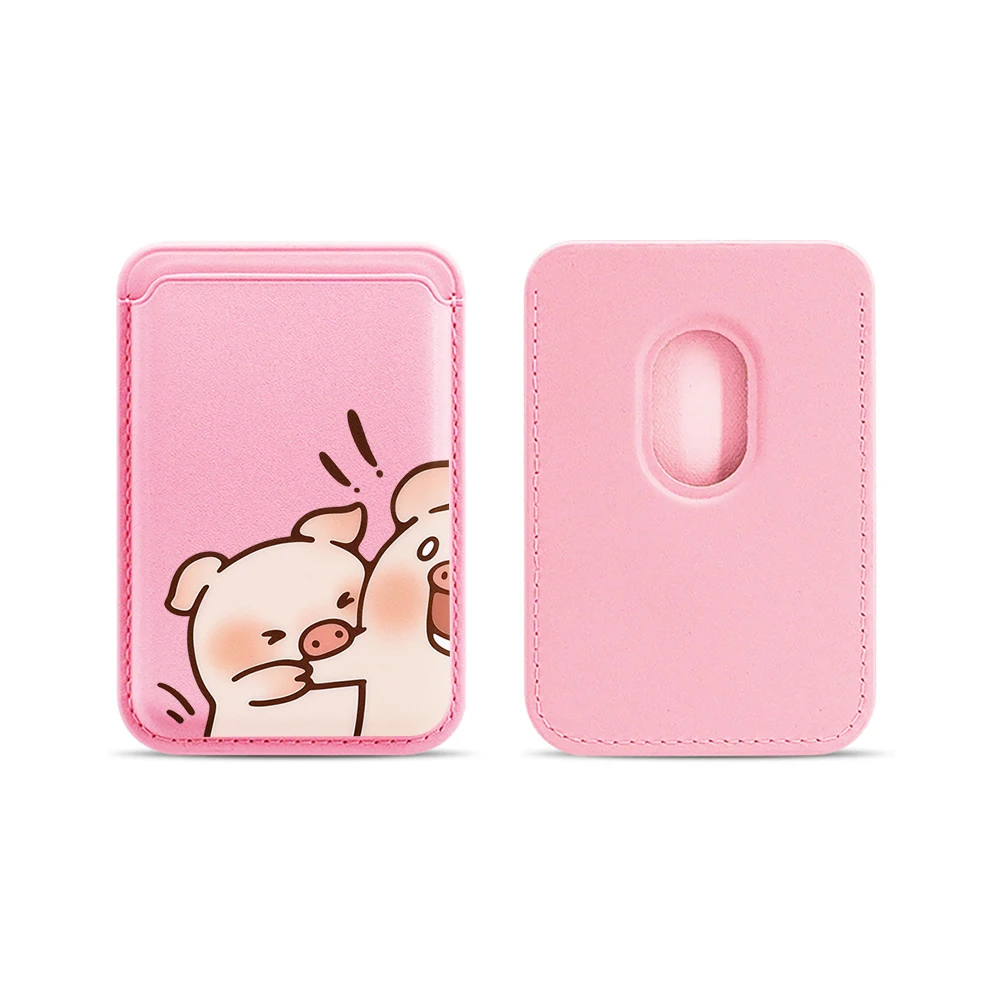 Leder-Kartenhalter mit Cartoon-Schweinchen-Motiv für Paare, Handy-Kartenhalter für Magnetische Hüllen, Geeignet für alle iPhone Magsafe Karten-Handy-Rückseiten-Taschen – Detail 14