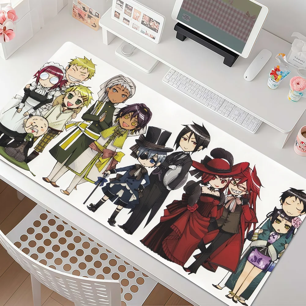 Anime Black B-Butler Mouse Pad Large Non-Slip Waterproof Mat Stitched Edge Keyboard Pad for Gaming Daily Office