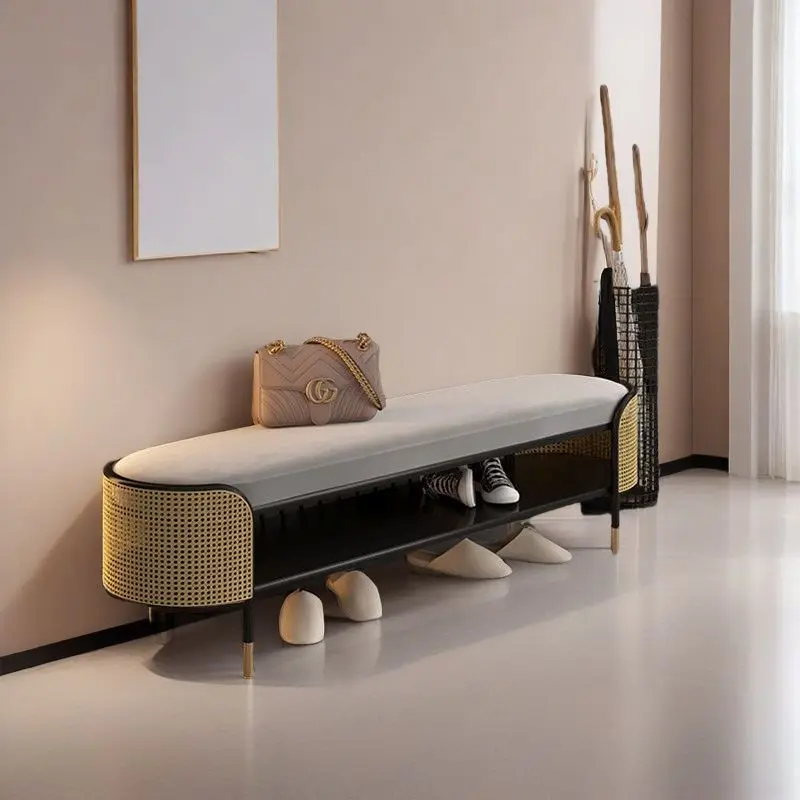 Minimalist Leather Bed End Stool,Sofa Stools，Light Luxury Shoe Changing Stool,doorstep Home Stainless Steel Designer Long Stool