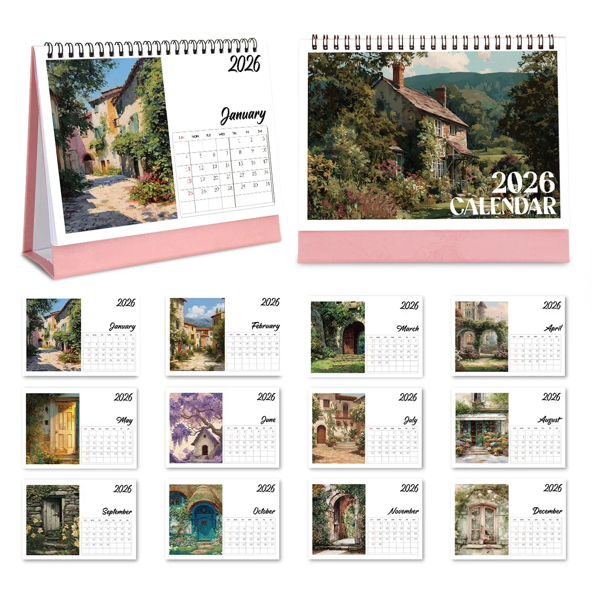

1PC Cozy Country Cottage-Themed Desktop Calendar for Home & Office Decor Ideal for Rural Style Enthusiasts 2026 New Year Gift