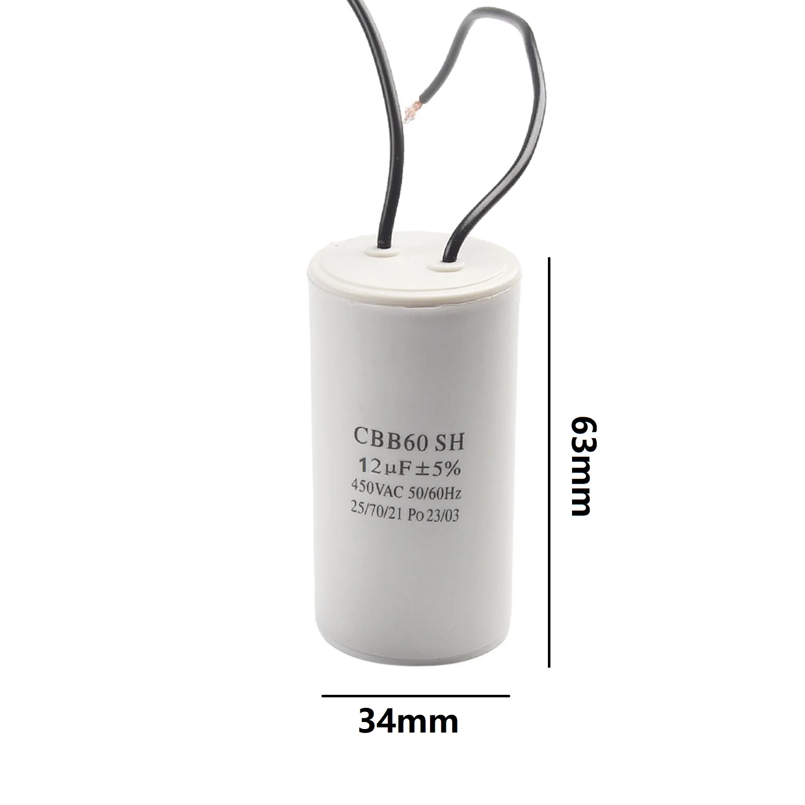 Capacitor de Corrida Cbb60 com Fio Capacitor Redondo para Motor Revestido Ferramentas Elétricas 450v ac 20uf