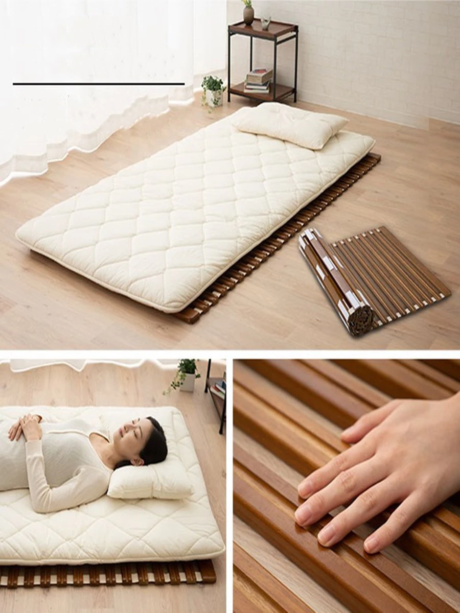 Japanese Carbonize Solid Paulownia Wood Roll-Type Slatted Bed Slat Support For Futon Mattress Floor Sleeping Tatami Fold Board