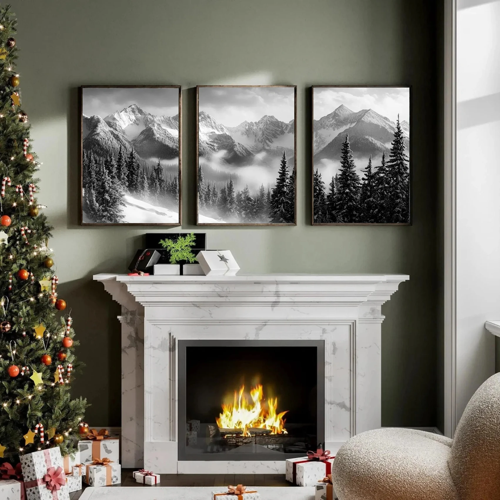 

3 Mountain View Print Set Wall Art Set Mountain View Photography Canvas Poster Home Decor Cabin Poster Set Black and White Photo
