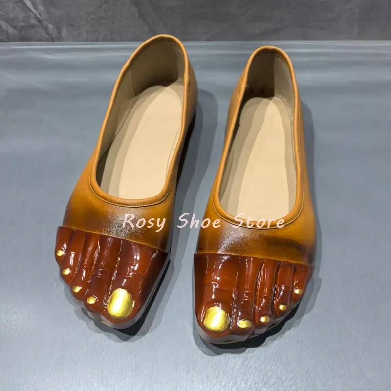 Peculiar Five Toe Design Black Apricot Leather Shallow Mouth Women's Casual Shoes Spring Autumn Flat Slip On Street Style Shoes