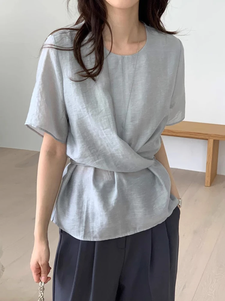 Ele ort Sve incrociato pieghettato ingombrante in vita da donna irt estate nuovo Sle top dimagrante comodo coreano vestibilità ampia