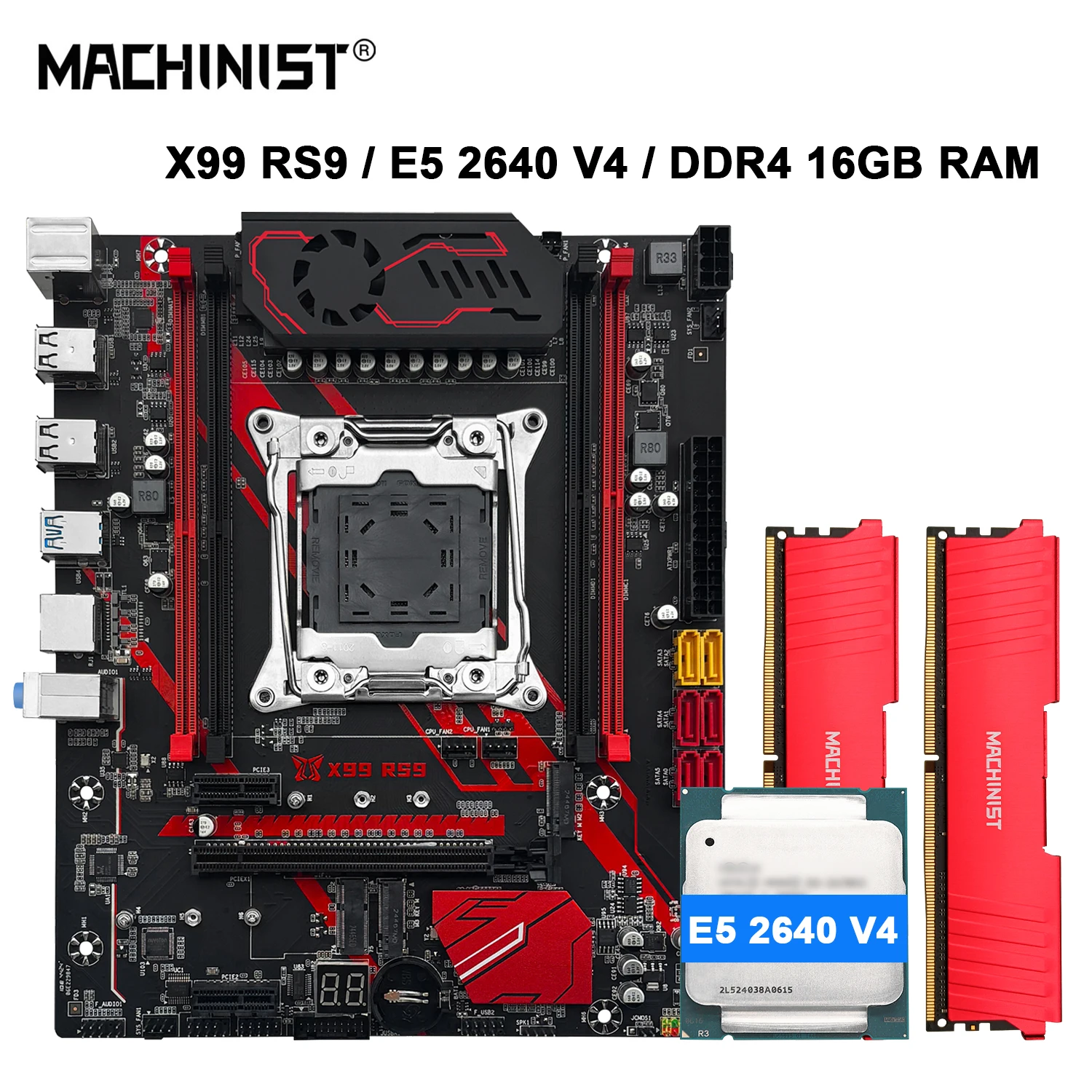 MACHINIST X99 Motherboard LGA2011-3 Xeon E5 2640 V4 CPU and DDR4 16GB RAM Kit Set NVME M.2 Four Channel Memory X99 RS9 USB3.0