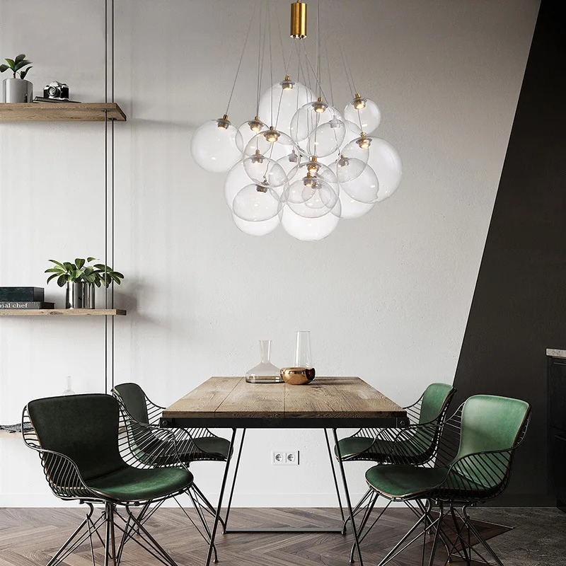 Modern LED Glass Ball Cluster Pendant Light, Lâmpada pingente para cozinha, sala de jantar, quarto, Lustres Bubble aleatórios
