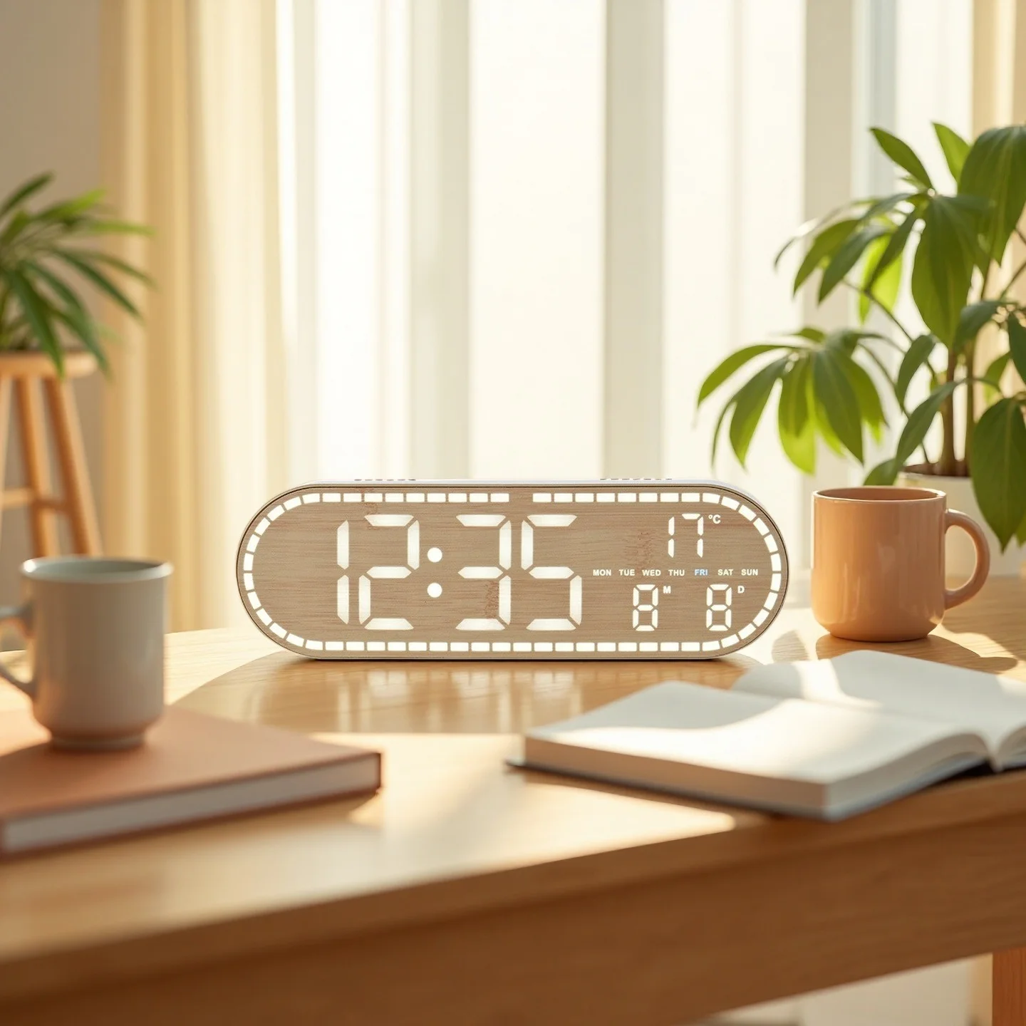 USB-Betriebene Digitale Wanduhr mit Temperatur-, Wochen- und Datumsanzeige, Doppelalarm, 4 Helligkeitsstufen, Timer, Schlummerfunktion, Tischuhr, 12/24-Stunden-LED-Uhr – Detail 10