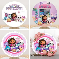 Gabby Dollhouse Round Backdrop Cover for Girls Birthday Party Decorations Cartoon Cat Animal House Party Circle Photo Background