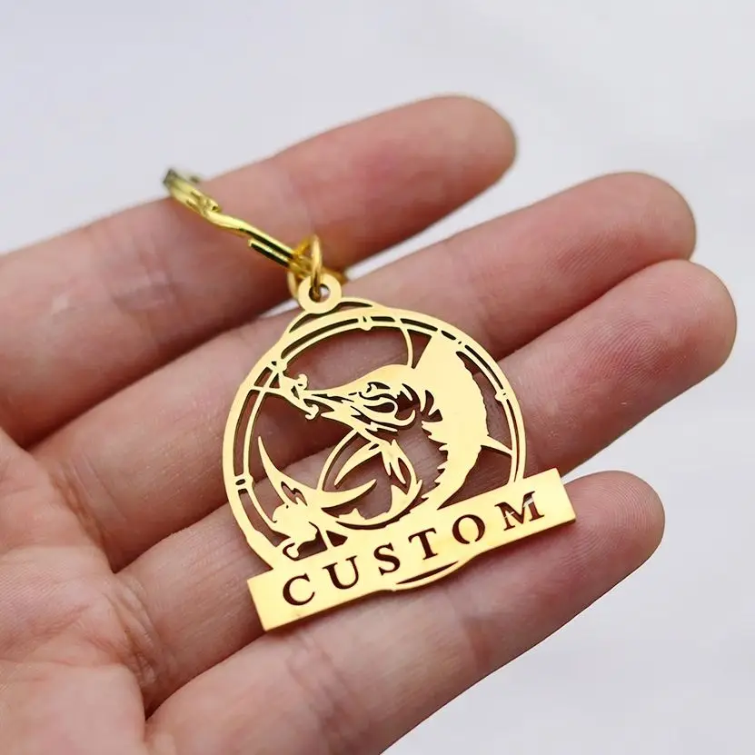 Fashion Trendy Keychain Fishhook Line Fish Men Punk Jewelry Personalized Name Car Pendant Key Ring Fisherman Gift Accessories