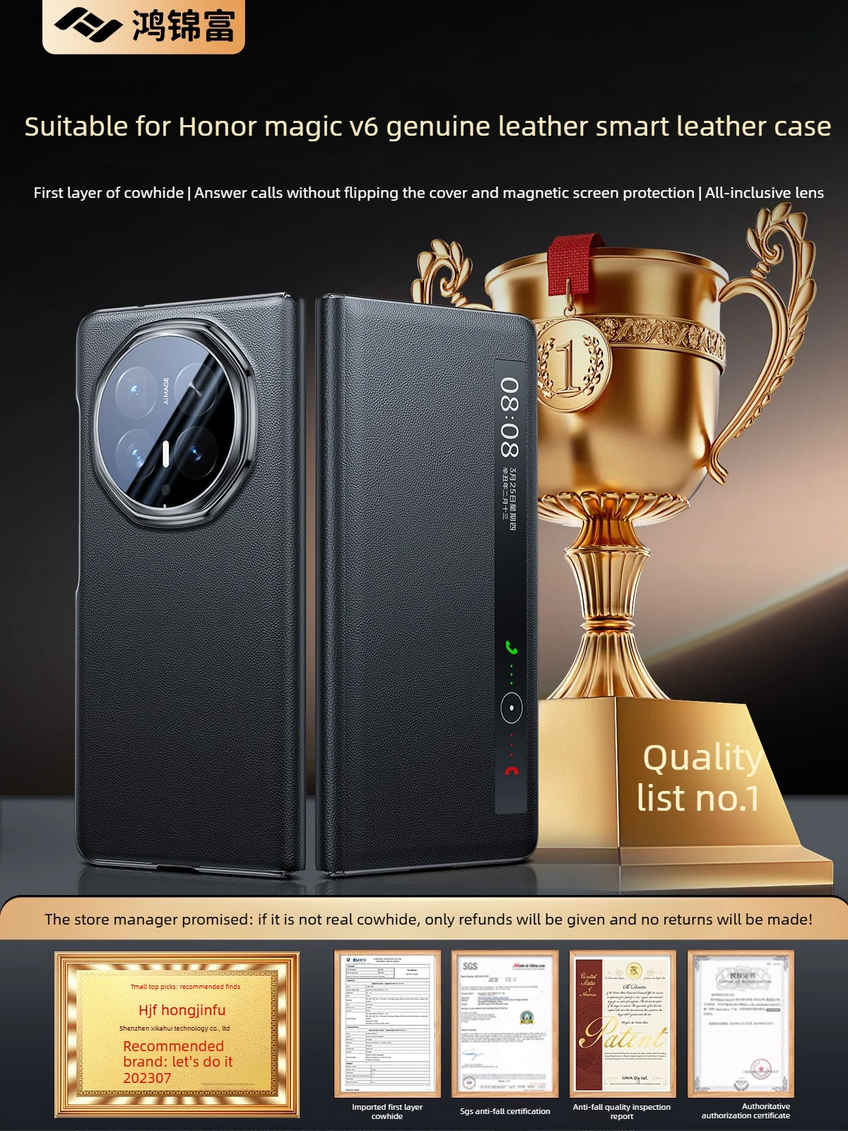 

Чехол-книжка из натуральной кожи для Honor Magic V6, новинка, с умным окном для камеры, полностью закрывающий, защитный кожаный чехол для Magic V6