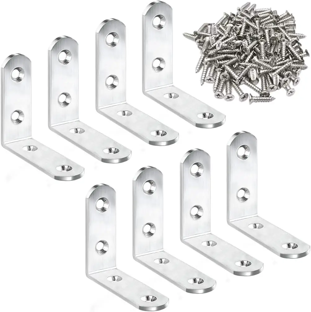 

8 Pack 2 Inch Stainless Steel L Bracket Corner Braces Heavy Duty Shelf Bracket for Wood Shelves Wall Support with Screws