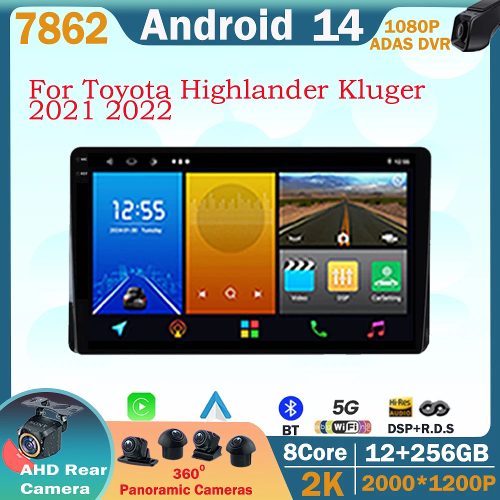 Android 14 Carplay Car Radio For Toyota Highlander Kluger 2021 2022 Multimedia Video Player Navigation GPS 2din Stereo Head Unit