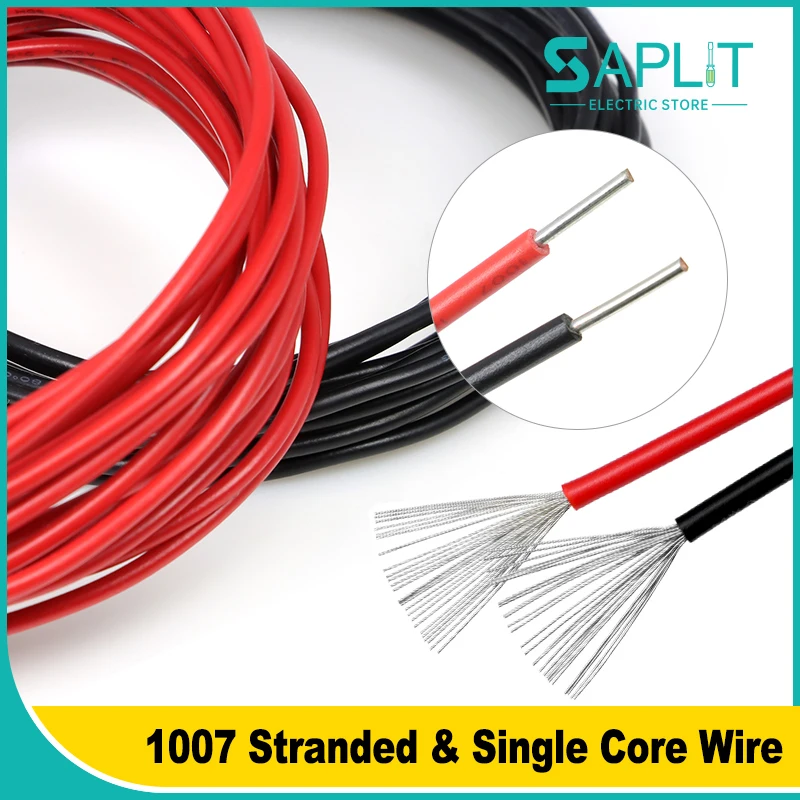 1007 Stranded/Single Core Wire 30 28 26 24 22 20 18 16 AWG Flexible PVC Insulated Red Black Electric Cable DIY LED Lighting Line
