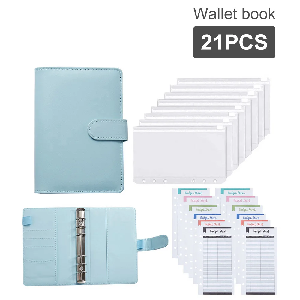 A6 Binder Planner Pink Notebook Binder and 12 Pieces 6 Hole Binder Zipper Folder,Binder Pockets Cash Envelope Wallet