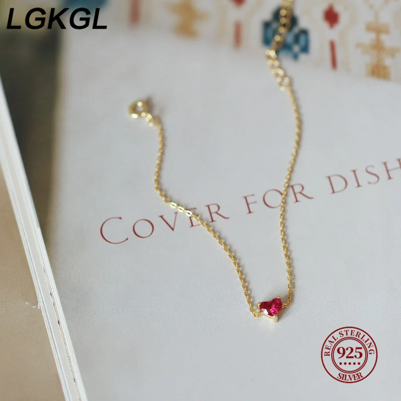 S925 sterling silver bracelet for women small red heart plated with 14k gold heart-shaped red diamond temperament ruby ​​Japanes