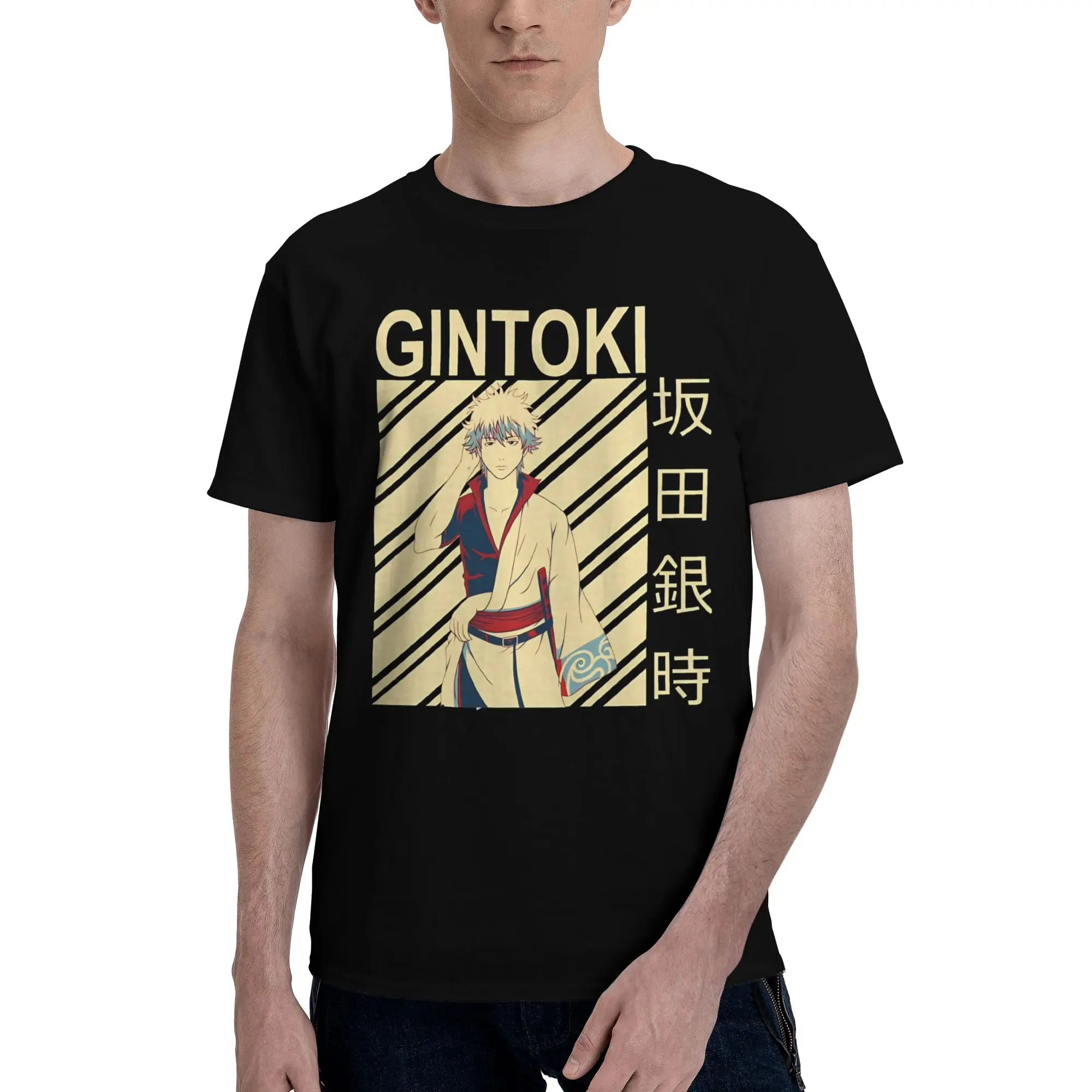 Classic Gintoki Character  Graphic Funny 100% Cotton T-Shirt Bandai Gin Tama Tops Tees For Men