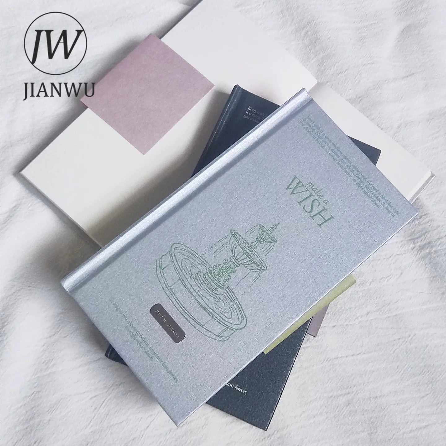 

JIANWU Vintage Fountain Pattern Cover Horizontal Grid Blank Inside Pages Material Collage Notebook Creative Journal Stationery