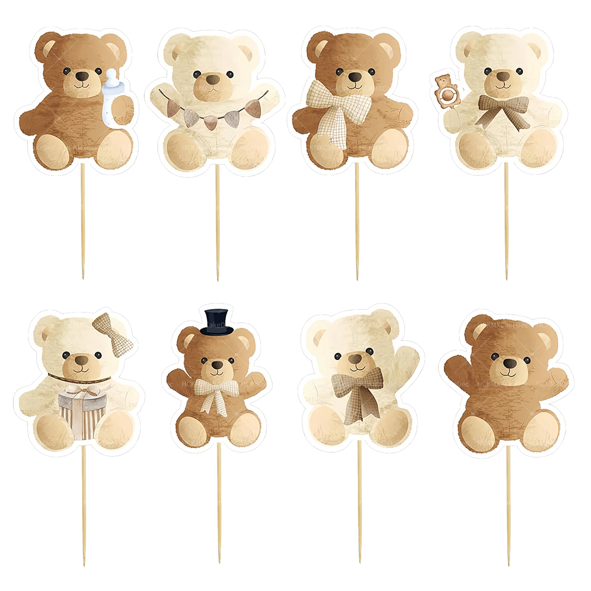 8 pçs urso cupcake toppers bebê urso themecake toppers decorações de bolo urso festa de aniversário bolo suprimentos decorativos