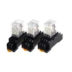 Miniature Coil Generalel ectromagnetic Intermediate Relay Switch with base HH52P 53P 54P LED 6/12/24VDC 110/220VAC MY2NJ/3NJ/3NJ