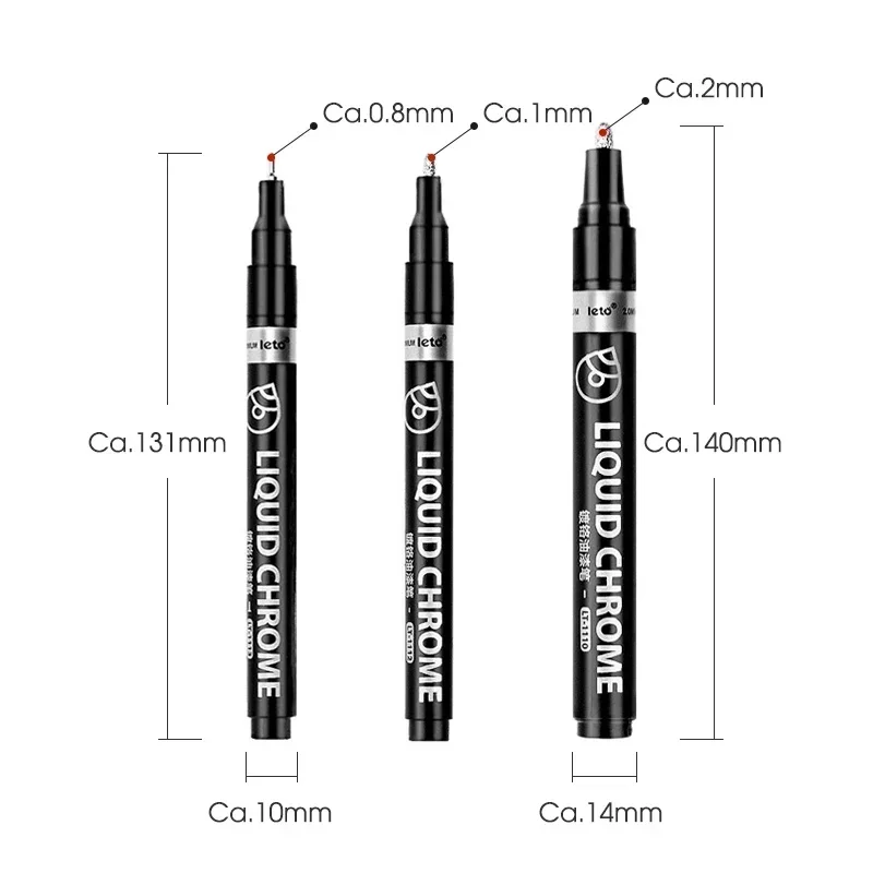 QIANKONG 5Pcs Chrome Mirror Marker Pen 0.7mm 1mm 2mm DIY Reflective Paint Pen Permanent Gold Silver Copper Marker Model Painting