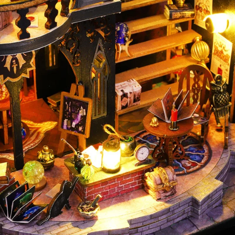 مجموعات بيت الدمى الرجعية DIY للبالغين مع الأثاث نموذج منزل مصغر خمر غرفة المنزل مكتب الديكور هدية عيد ميلاد #5