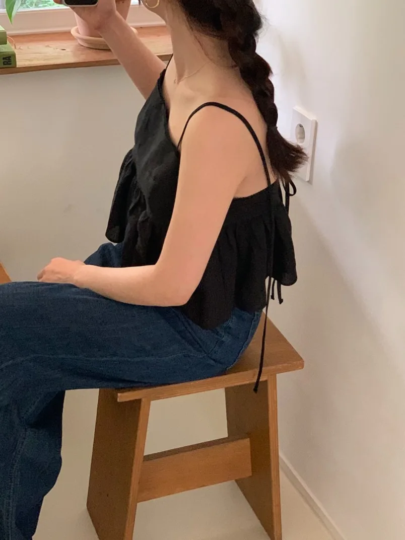 سترة صيفية أنيقة كسول Vaion Sle Bal كشكش فضفاضة بحمالات سترة نسائية كاجوال قابلة للتنفس