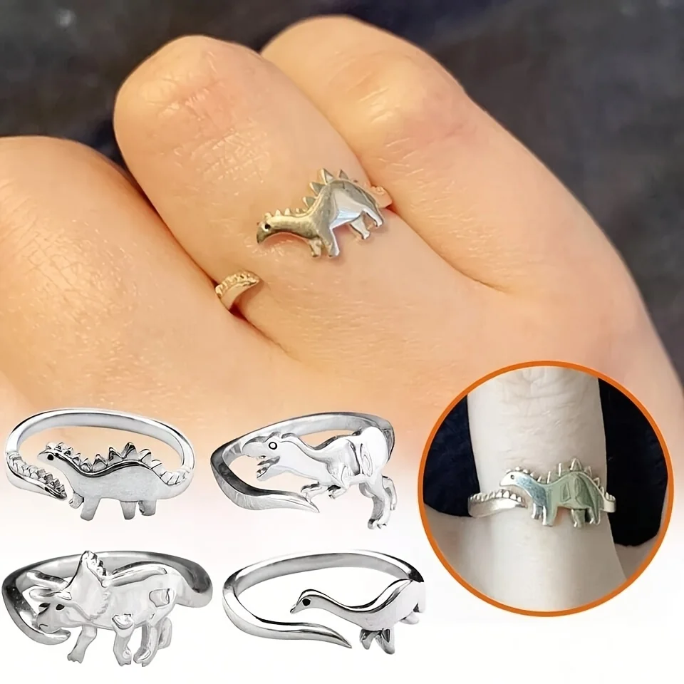 Retro style women's adjustable dinosaur ring - unique Jurassic design, simple yet elegant style, silver finish, comfortable image 2