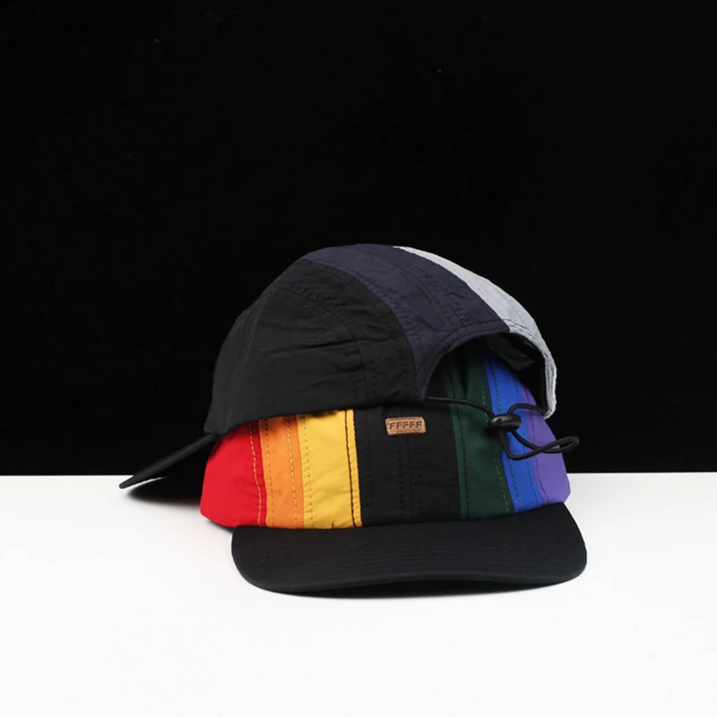 Korean Style Color Gradient Rainbow Baseball Cap Four Seasons Hip Hop Drawstring Peaked Cap Sunscreen Breathable Snapback Hat