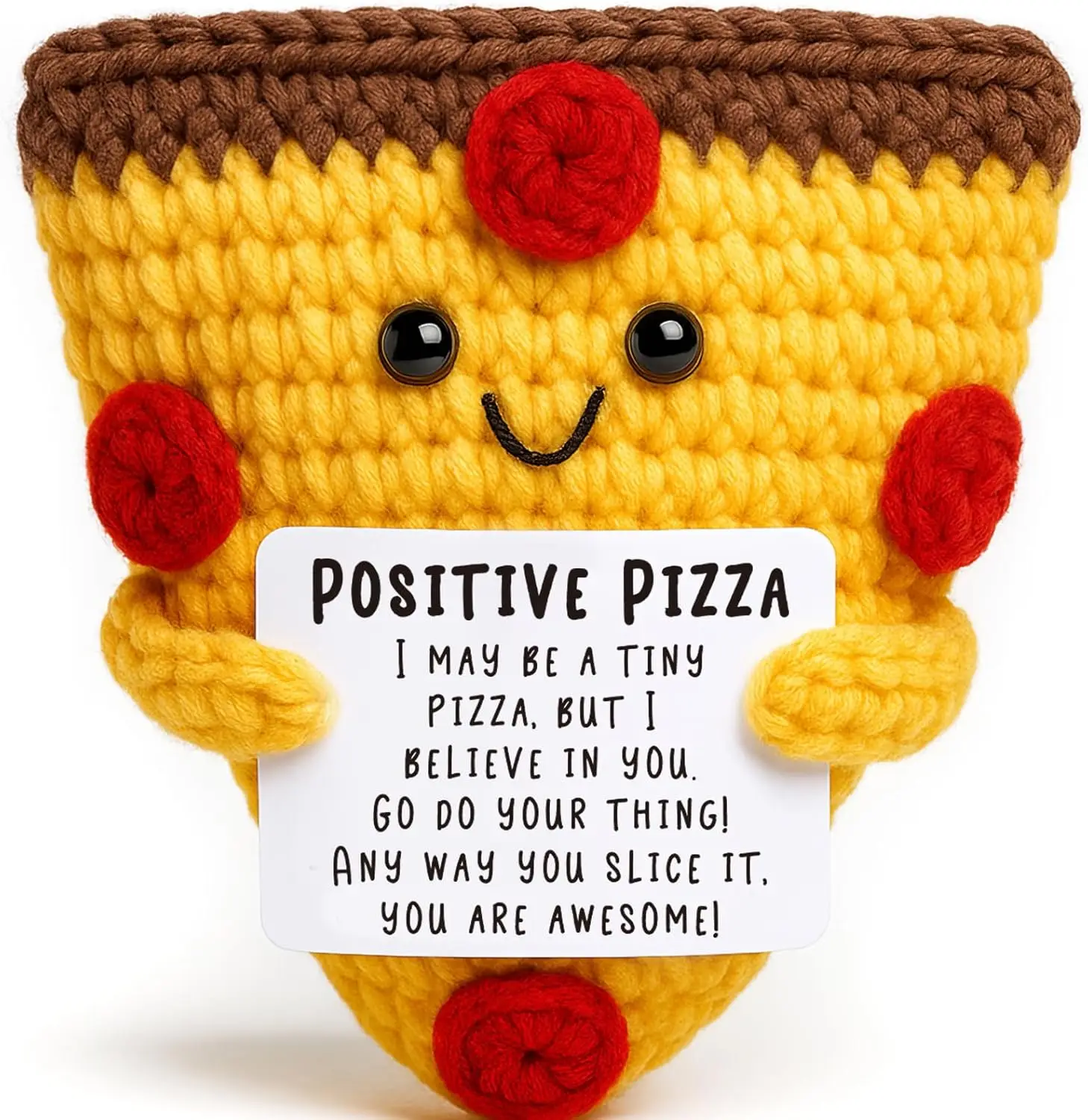 Mini Inspirational Crochet Positive Pizza Doll Handmade Knitted Pizzas for Encouragement Birthday Gift for Women Man Friend