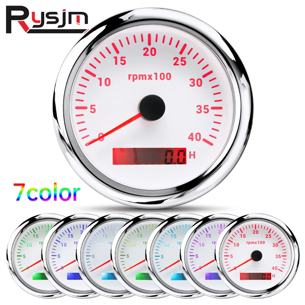 

4000 6000 8000 RPM Tachometer Tacho Meter Gauge Hourmeter 7 Colors Backlight 12V/24V 85mm Toerenteller Hour Meter Sensor M16 M18