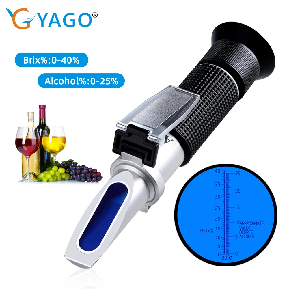 Yieryi Handle Refractometer  0~40% Brix 0~25% Alcohol Wort Specific Gravity Beer Fruit Juice Wine Sugar Test Meter with PU bag