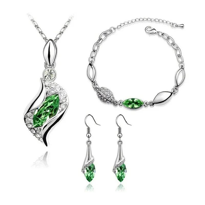 New Luxury 925 Sterling Silver Crystal Jewelry Set For Women Pendant Necklace Earrings Bracelet Set Fashion Jewelry