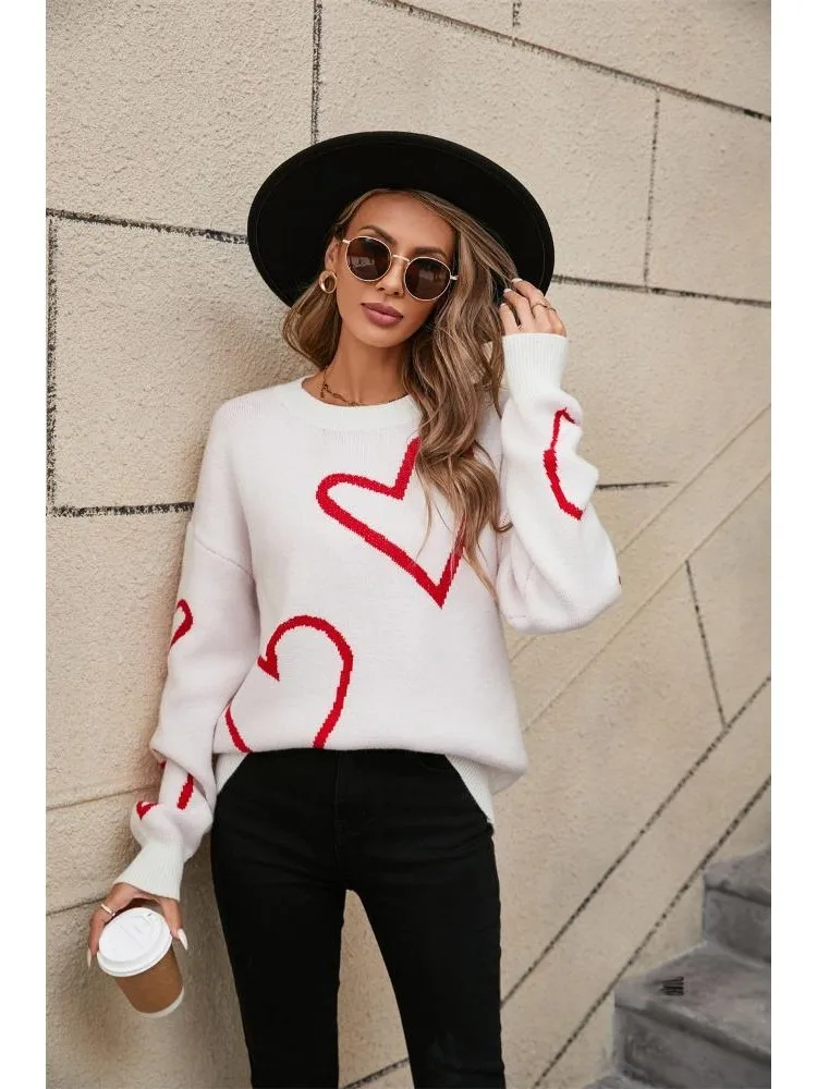 

New Autumn Casual Ladies' Shirt With Heart Pattern,Autumn Clothes,Women's Long Sleeve Top,Clothing Female,Women's Sweater