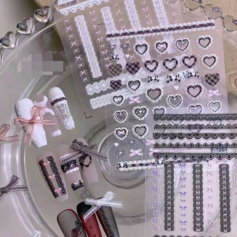 

5D Lace Crystal Diamond DIY Nail Art Stickers Sweet Cool Grid Lattice Nails 3D Decorations Decals Self-Adhesive Accessories