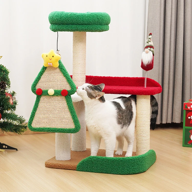 Factory Wholesale Hot Sell New Christmas Cat Tower Cat Scratching Sisal Rope Toy House Tree