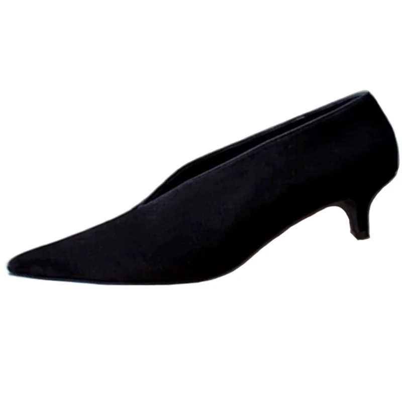Sexy Deep V Pointed Toe High Heel Shoes Black Suede Cover Heels Women Spring Autumn Formal Female Footwears