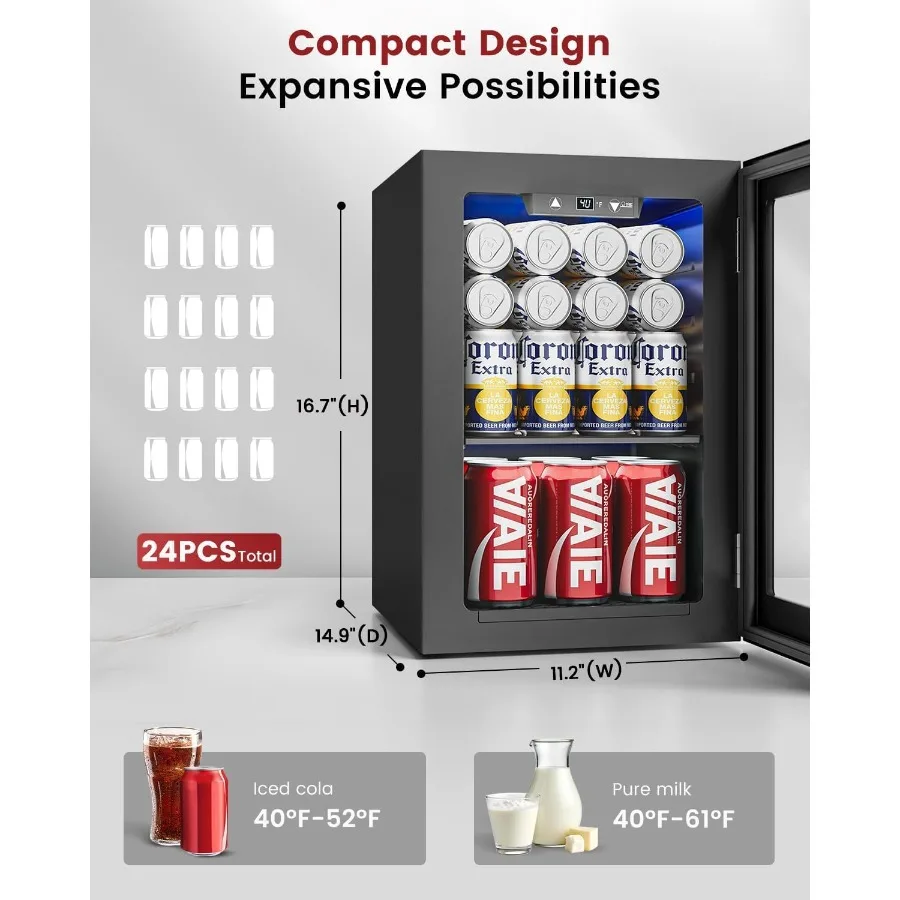 ثلاجة تبريد المشروبات - ثلاجة مشروبات صغيرة 24 علبة مع تحكم في درجة الحرارة لمشروب مياه الصودا والبيرة وسيلا النبيذ الصغيرة #3