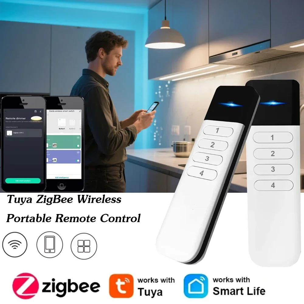 Tuya ZigBee Intelligent Scene Switch 4Gang Supports Scene and Dimming Switching, Suitable for Remote Control of Automation Scene