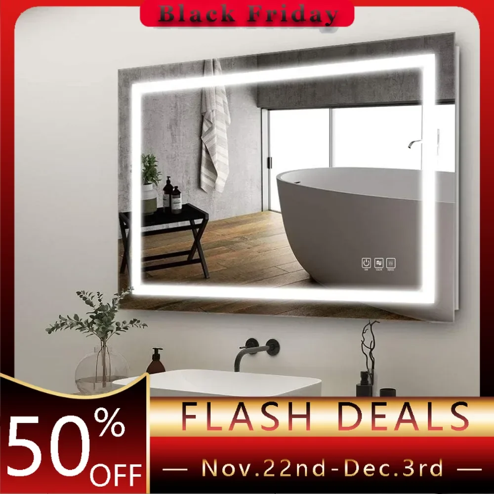 32x24 Inch LED Lighted Bathroom Mirror, Wall Mounted Bathroom Vanity Mirror, Dimmable Touch Switch Control