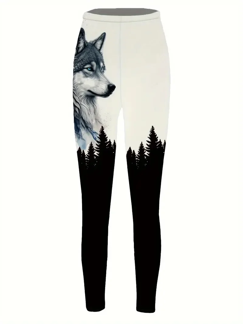 Animal print tight stretch elastic waist casual leggings for women spring and summer wear