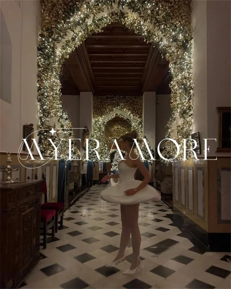 Vestidos de novia cortos sencillos con cuello en V para mujer, vestidos de novia de satén con corte en A, sin tirantes y espalda descubierta, vestidos de novia personalizados