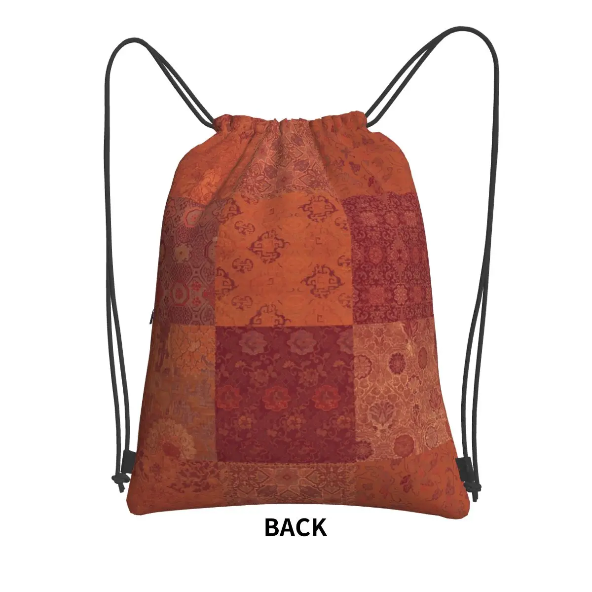 Vintage Bohemian Quilt In Burnt Orange Backpacks Casual Drawstring Bags Sports Bag Book Bags for Travel School