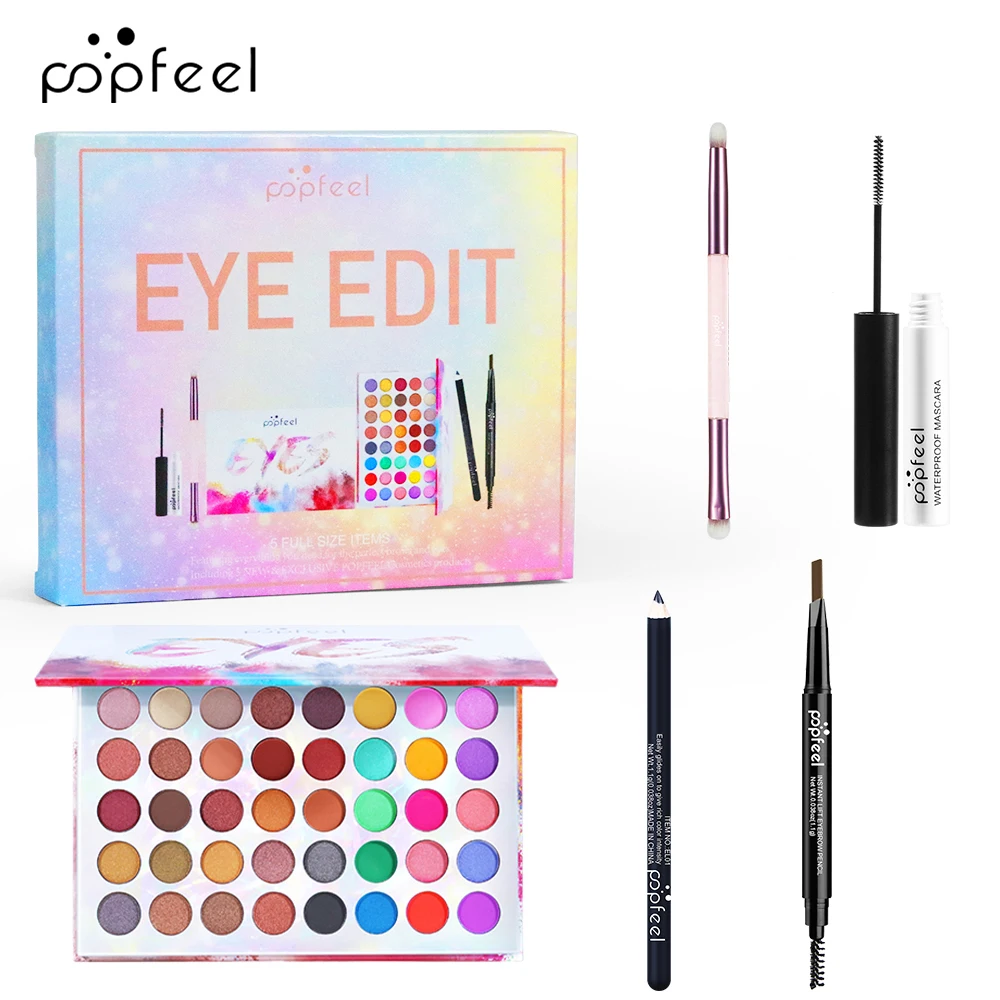 Oogmake-Up Set, Oogschaduwpalet Eyeliner Potlood Wenkbrauw Mascara Oogschaduw Borstels 5 Stuks Volledig Assortiment Oogcosmetica