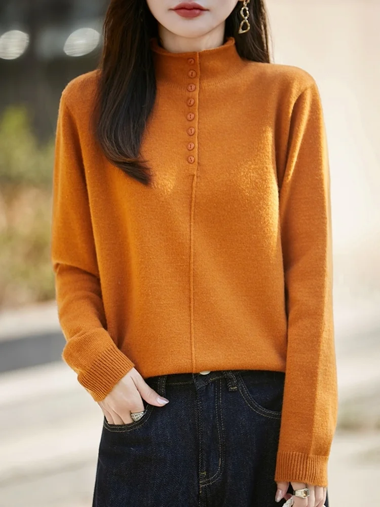 الخريف الشتاء Thiened فضفاضة عارضة عالية Ne سترة المرأة زر تصميم الداخلية irt قاعدة طبقة لينة مريحة تريكو #2